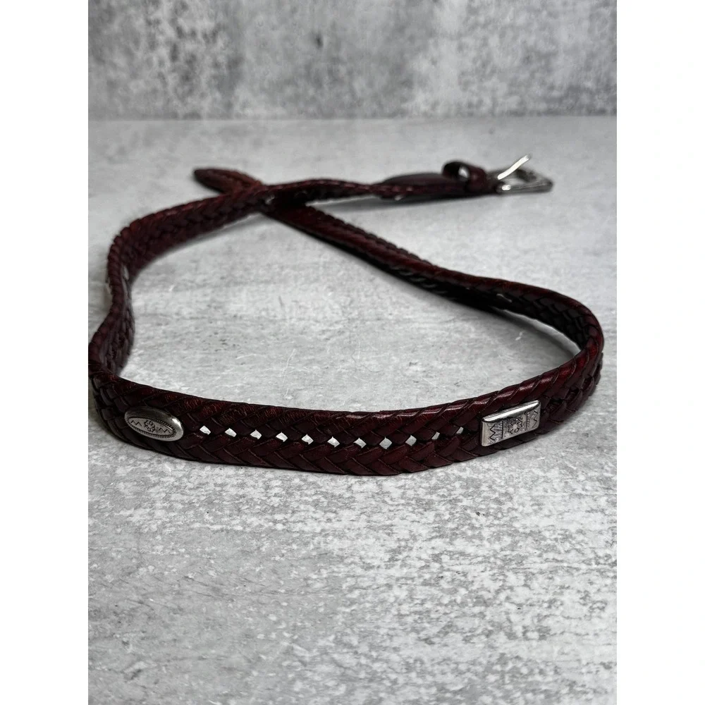 Fossil Mens Brown Braided Woven Genuine Leather Belt Silver Hardware BT2279200 M